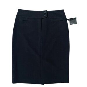 Apostrophe Essentials Straight Black Pencil Skirt Zip/Double Button Lined Size 6